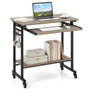 Rolling Laptop Table with Pull-out Keyboard Tray and Hooks-Rustic Brown by DirectDeals