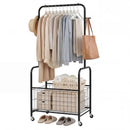 Rolling Metal Clothes Rack with Hanging Rod and Storage Basket by LJGDeals