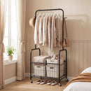 Rolling Metal Clothes Rack with Hanging Rod and Storage Basket by LJGDeals