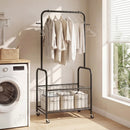 Rolling Metal Clothes Rack with Hanging Rod and Storage Basket by LJGDeals