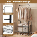 Rolling Metal Clothes Rack with Hanging Rod and Storage Basket by LJGDeals