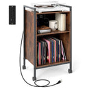 Mobile Record Player Stand with Power Outlet-Rustic Brown by LJGDeals