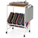Rolling Record Player Stand 2-Tier with Vinyl Storage and Magazine Holder Bag