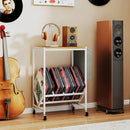 Rolling Record Player Stand 2-Tier with Vinyl Storage and Magazine Holder Bag by LJGDeals