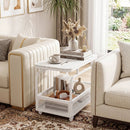 Rolling Side Table with Faux Marble Top and Storage Basket by LJGDeals