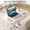 Rolling Side Table with Faux Marble Top and Storage Basket by LJGDeals