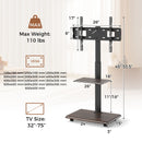 Rolling TV Stand on Wheels Mobile TV Cart for 32-75 Inch TVs Portable AV Cart by DirectDeals