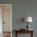 Della Blue Wallpaper | Vintage Floral Diamond Lattice