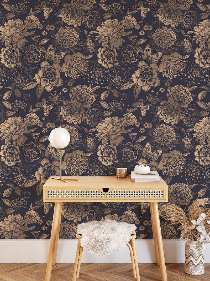 Vintage Flower Wallpaper Non-metallic gold