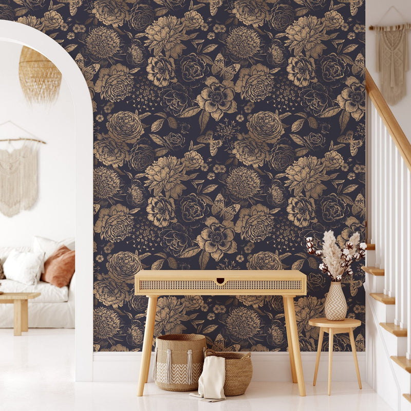 Vintage Flower Wallpaper Non-metallic gold