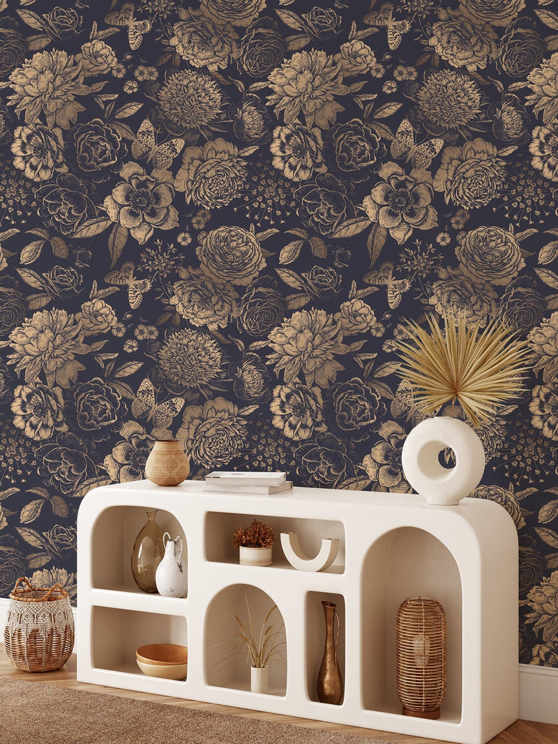 Vintage Flower Wallpaper Non-metallic gold