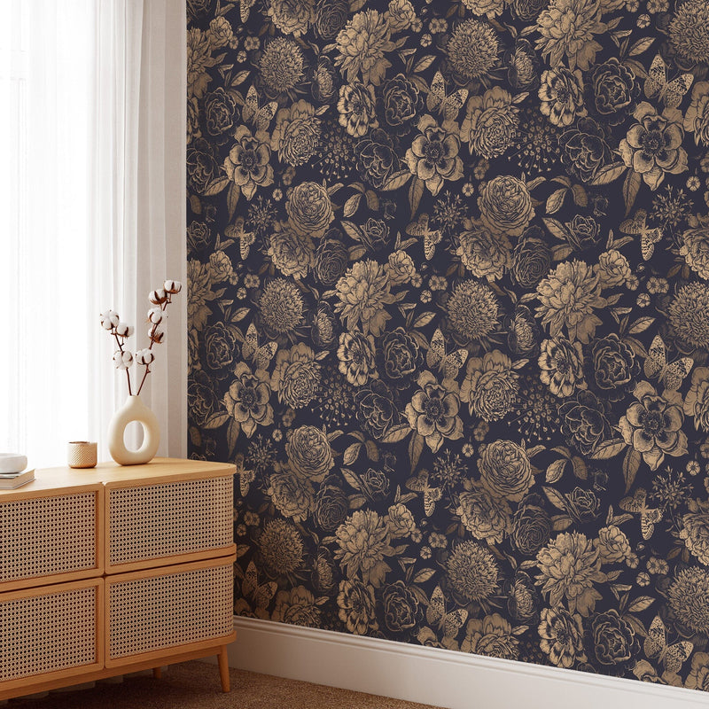 Vintage Flower Wallpaper Non-metallic gold