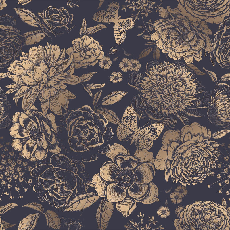 Vintage Flower Wallpaper Non-metallic gold