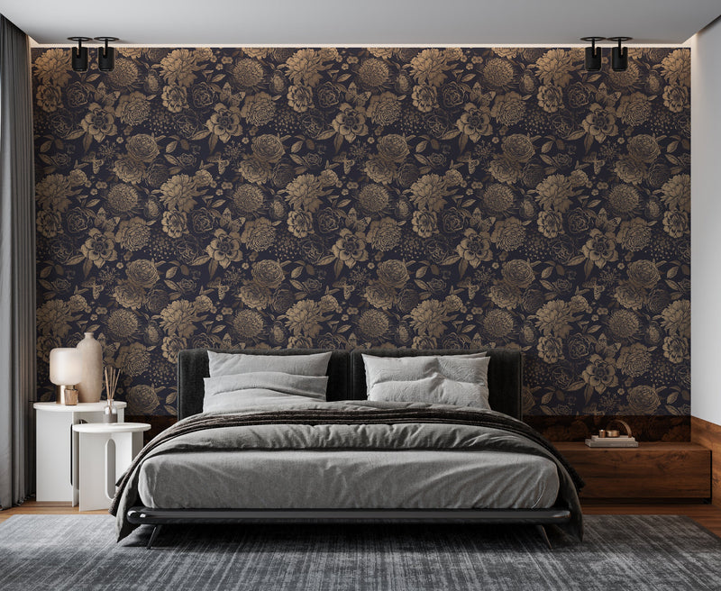 Vintage Flower Wallpaper Non-metallic gold