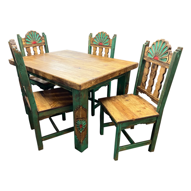 Rosetta 4' Dining Table and 4 Rosetta Chairs in Green