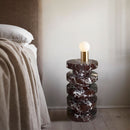 Rosso Levanto Marble Plinth Designer Side Table Polished (D)12" (H)24" bedroom lamp on top
