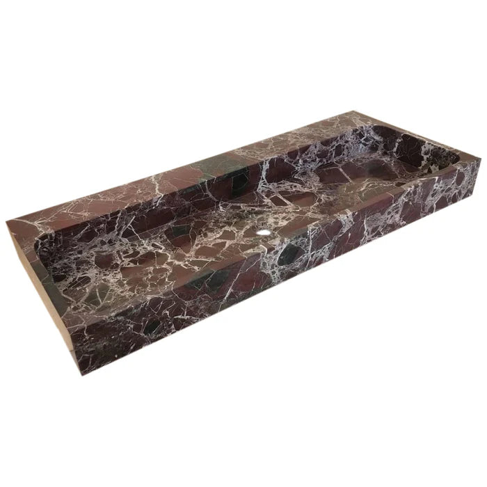 Rosso Levanto Marble Rectangular Wall-mount Sink (W)20" (L)48" (H)5"