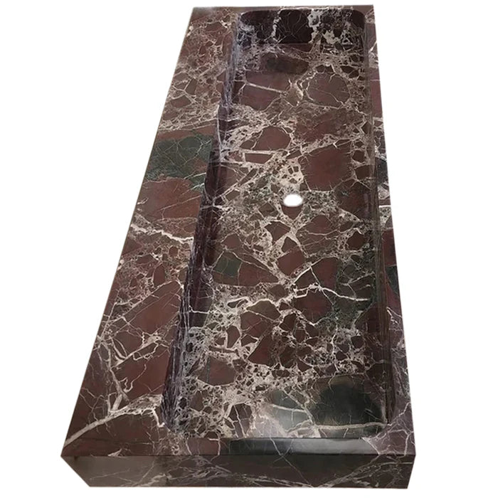 Rosso Levanto Marble Rectangular Wall-mount Sink (W)20" (L)48" (H)5"