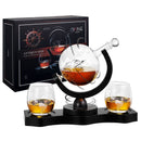 Rotating Whiskey Decanter Globe Set with 2 10OZ Etched Whiskey Glasses