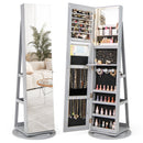 360° Rotating Mirrored Jewelry Cabinet Armoire 3 Color LED Modes Lockable