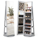 360° Rotating Mirrored Jewelry Cabinet Armoire 3 Color LED Modes Lockable by LJGDeals