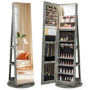 360° Rotating Mirrored Jewelry Cabinet Armoire 3 Color LED Modes Lockable