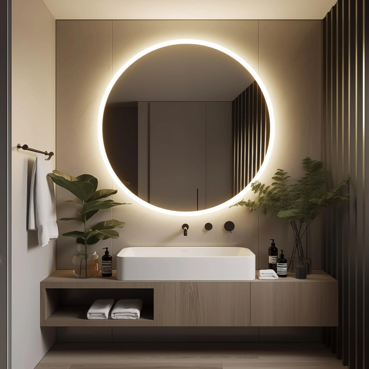 Round LED Bathroom Vanity Mirror With Dimmable Lights, photo 2 of 15