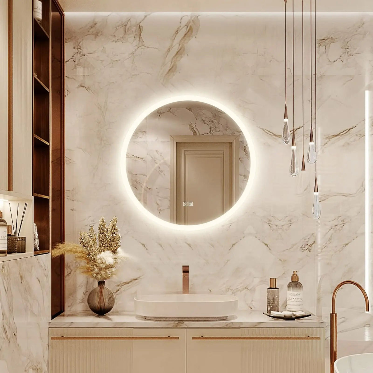 Round LED Bathroom Vanity Mirror With Dimmable Lights, photo 3 of 15