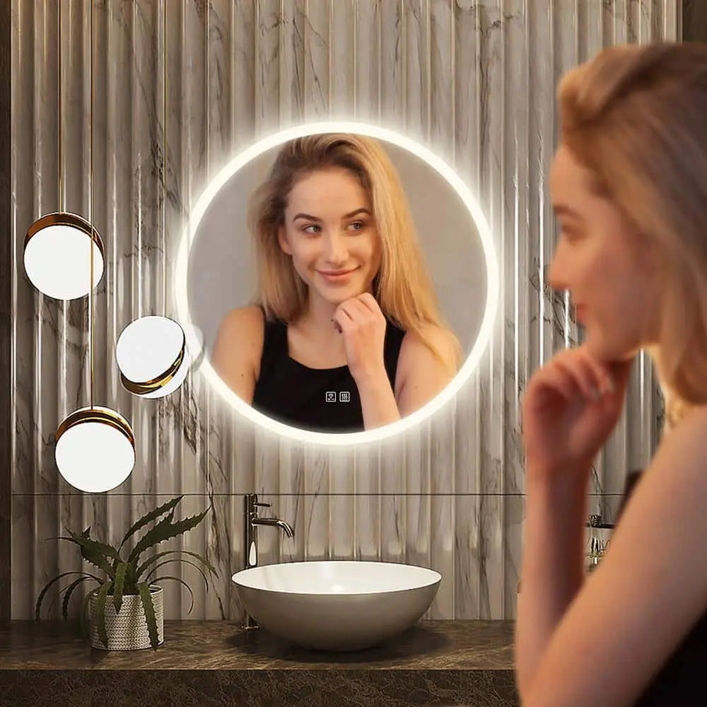 Round LED Bathroom Vanity Mirror With Dimmable Lights, photo 4 of 15