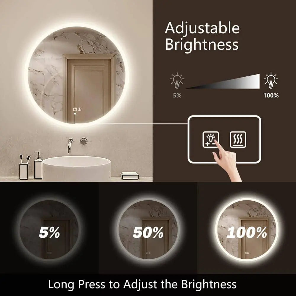 Round LED Bathroom Vanity Mirror With Dimmable Lights, photo 5 of 15