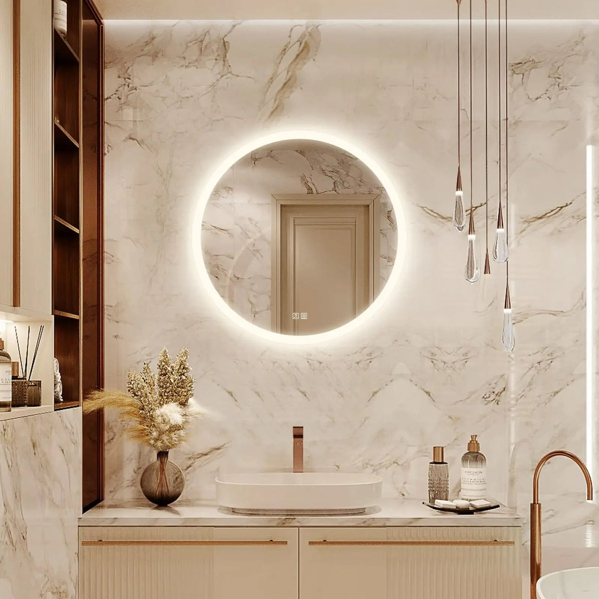 Round LED Bathroom Vanity Mirror With Dimmable Lights, photo 8 of 15