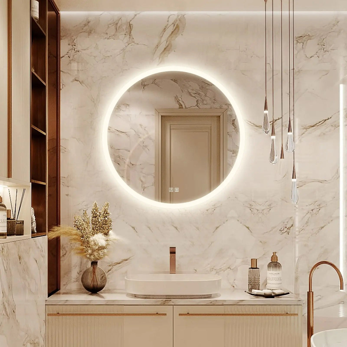Round LED Bathroom Vanity Mirror With Dimmable Lights, photo 10 of 15