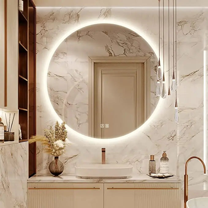 Round LED Bathroom Vanity Mirror With Dimmable Lights, photo 11 of 15