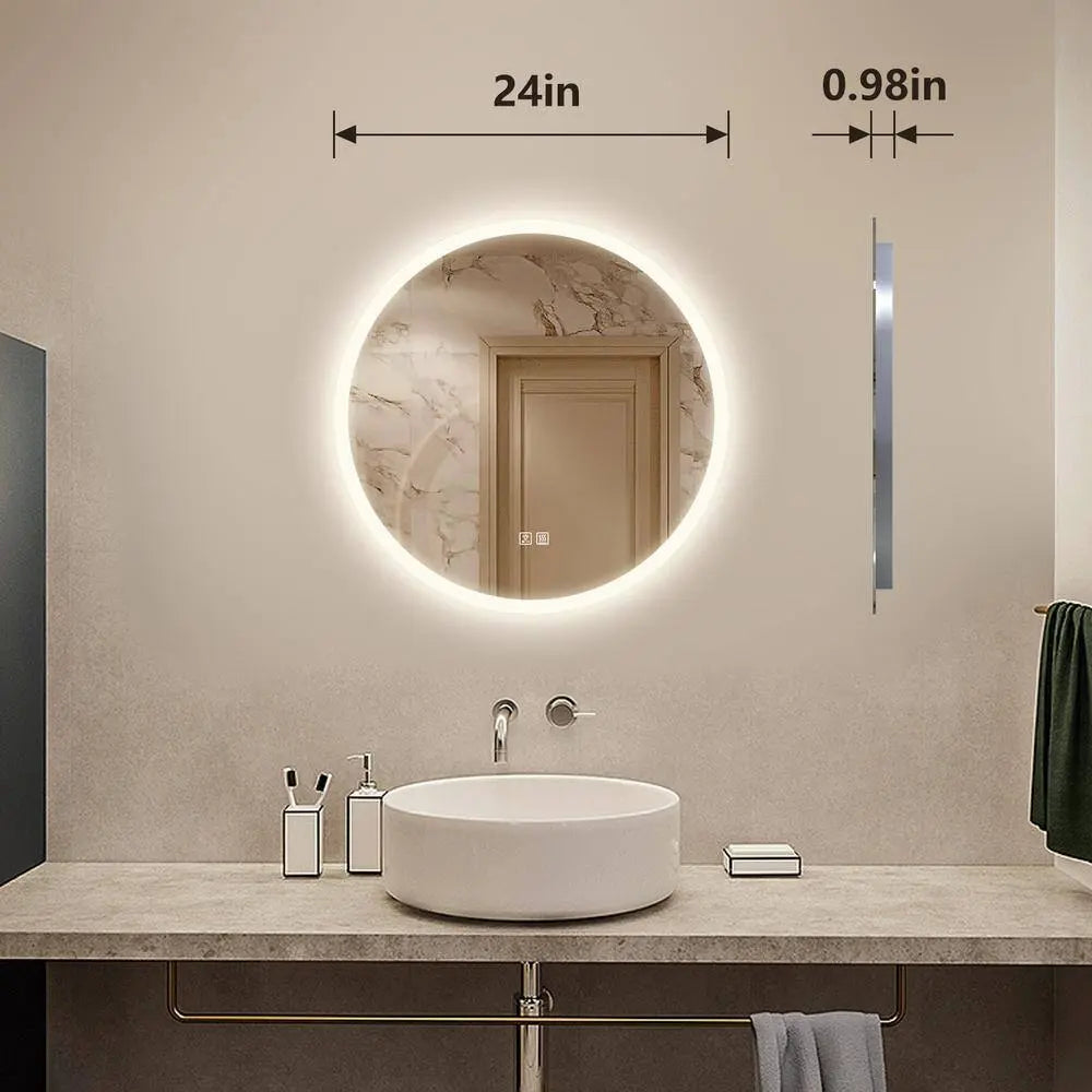 Round LED Bathroom Vanity Mirror With Dimmable Lights, photo 12 of 15