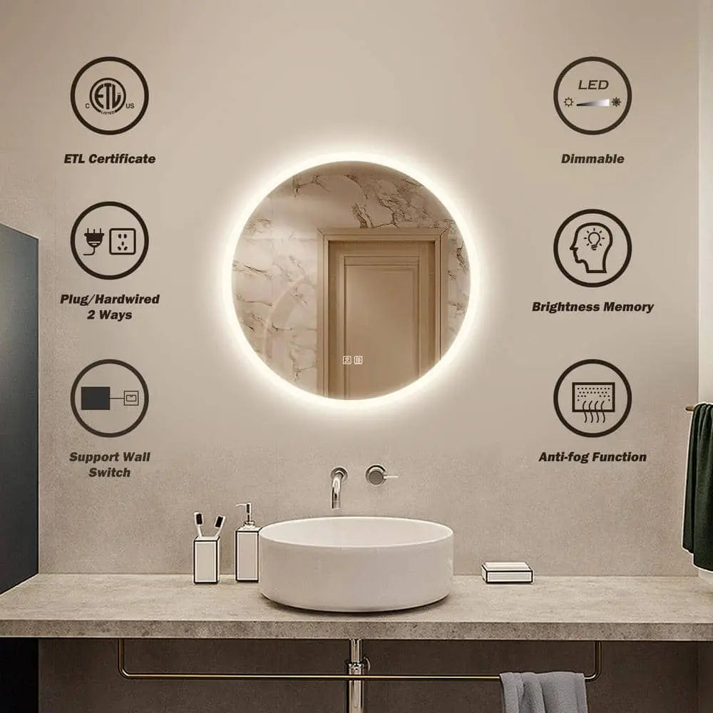 Round LED Bathroom Vanity Mirror With Dimmable Lights, photo 13 of 15