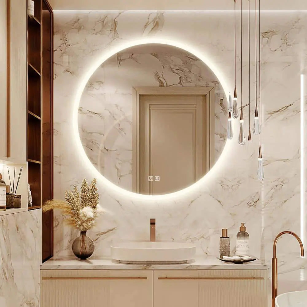 Round LED Bathroom Vanity Mirror With Dimmable Lights, photo 14 of 15