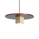 Round Wood Square Travertine Pendant Light