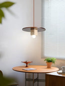 Round Wood Square Travertine Pendant Light