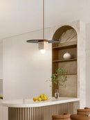 Round Wood Square Travertine Pendant Light