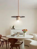 Round Wood Square Travertine Pendant Light