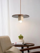 Round Wood Square Travertine Pendant Light