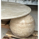 Light Travertine Designer Round Coffee Table with Sphere Legs