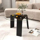 29.5 Inch Round Glass Coffee Table with Solid Rubber Wood Legs for Living Room Home Office Small Space-Black by LJGDeals