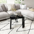 29.5 Inch Round Glass Coffee Table with Solid Rubber Wood Legs for Living Room Home Office Small Space-Black by LJGDeals
