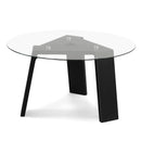 29.5 Inch Round Glass Coffee Table with Solid Rubber Wood Legs for Living Room Home Office Small Space-Black by LJGDeals