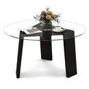 29.5 Inch Round Glass Coffee Table with Solid Rubber Wood Legs for Living Room Home Office Small Space-Black by LJGDeals