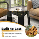 29.5 Inch Round Glass Coffee Table with Solid Rubber Wood Legs for Living Room Home Office Small Space-Black by LJGDeals