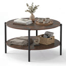 Round Coffee Table 2-Tier Industrial Accent Table with Open Storage Shelf-Rustic Brown by LJGDeals