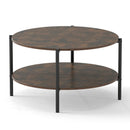 Round Coffee Table 2-Tier Industrial Accent Table with Open Storage Shelf-Rustic Brown by LJGDeals