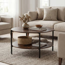Round Coffee Table 2-Tier Industrial Accent Table with Open Storage Shelf-Rustic Brown by LJGDeals